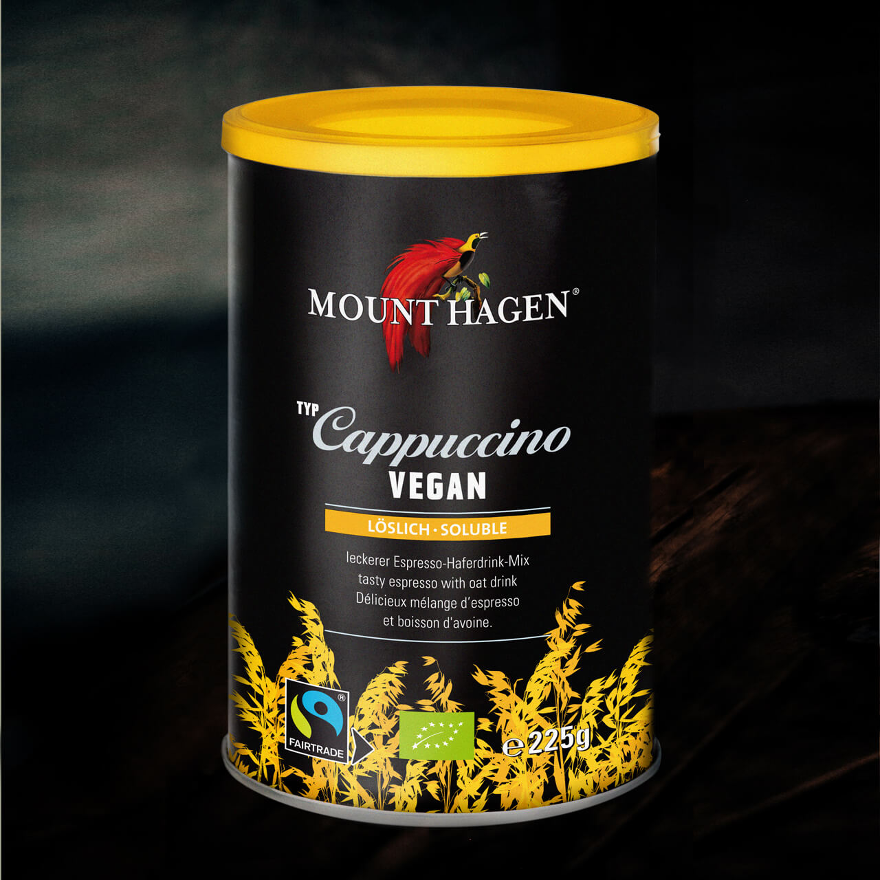 mount-hagen-hafer-cappuccino-vegan-instant-225g-dose-bio-fair image 2